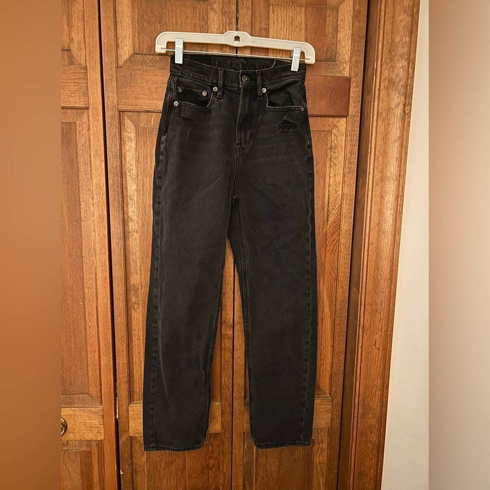 American Eagle Women's 00 Black Highest Rise 90s Boyfriend Jeans W/ Distressing
